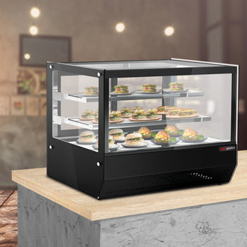 Witryna chłodnicza stołowa - 160 litrów - 900 mm - z 2 szklanymi półkami - kwadratowa - czarna - Prime Gastro