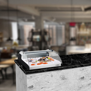 Witryna chłodnicza stołowa na ryby i mięso - 118 litrów - 690 mm - okrągła - z 4 półkami - Prime Gastro