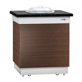 Dozownik talerzy DUBLIN - 700 mm - podgrzewany - na kółkach - 50 talerzy - blat roboczy kuchenny z czarnego granitu - Prime Gastro