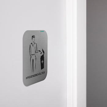 AIR-WOLF | Tabliczka na drzwi "Pojemnik higieniczny" - samoprzylepna - stal nierdzewna - Prime Gastro
