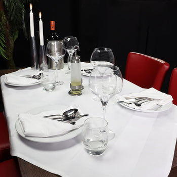 (5 sztuk) Damasceński Obrus na stół Tessin Atlas - 130 x 130 cm - biały - Prime Gastro