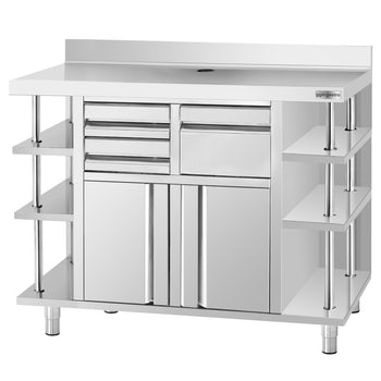 Szafka robocza - na ekspres do kawy - 2000x600mm - z kołatką, 2 szufladami, 2 drzwiczkami i panelem tylnym - Prime Gastro