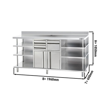 Szafka robocza - na ekspres do kawy - 2000x600mm - z kołatką, 2 szufladami, 2 drzwiczkami i panelem tylnym - Prime Gastro