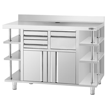 Szafka robocza - na ekspres do kawy - 2500x600 mm - z kołatką, 2 szufladami, 2 drzwiczkami i panelem tylnym - Prime Gastro
