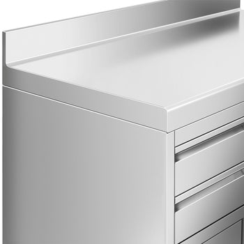 Szafka robocza – pod ekspres do kawy – 800 x 600 mm – z 2 szufladami, 1 drzwiami, koszem na śmieci i listwą przypodłogową - Prime Gastro