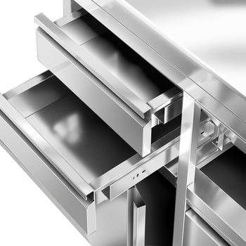 Szafka robocza – pod ekspres do kawy – 800 x 600 mm – z 2 szufladami, 1 drzwiami, koszem na śmieci i listwą przypodłogową - Prime Gastro