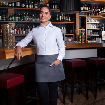 (6 szt.) KARLOWSKY | Fartuch w talii Basic z kieszonką - Antracyt - Prime Gastro