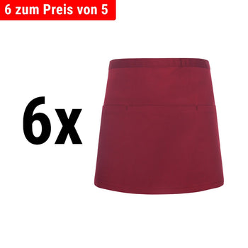(6 szt.) KARLOWSKY | Fartuch w talii Basic z kieszonką - Bordowy - Prime Gastro