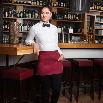 (6 szt.) KARLOWSKY | Fartuch w talii Basic z kieszonką - Bordowy - Prime Gastro