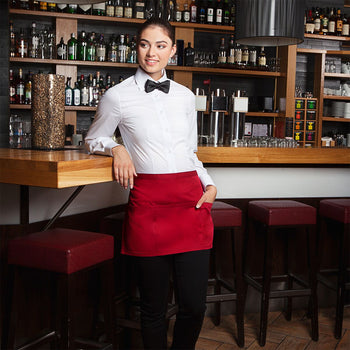 (6 szt) KARLOWSKY | Fartuch w talii Basic z kieszenią - Czerwony - Prime Gastro