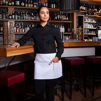 (6 szt.) KARLOWSKY | Fartuch w talii Basic z kieszonką - Biały - Prime Gastro