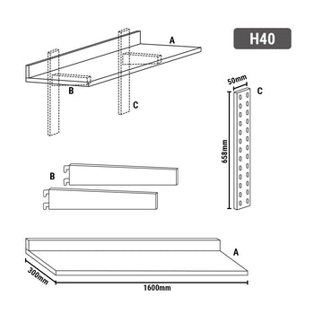 Półki naścienne PREMIUM - 1600x300 mm - z 1 piętrem - Prime Gastro