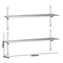 Półki naścienne  PREMIUM - 1800x300mm - z 2 piętrami