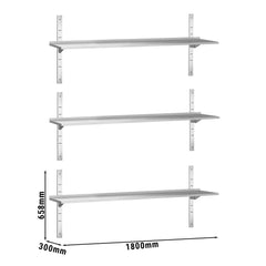 Półki naścienne  PREMIUM - 1800x300mm - z 3 piętrami