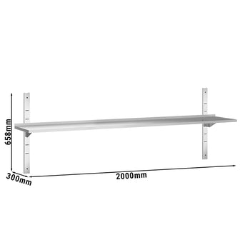 Półki naścienne PREMIUM - 2000x300mm - z 1 piętrem - Prime Gastro