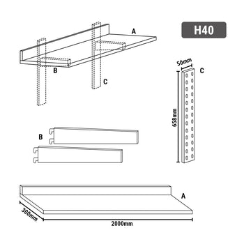 Półki naścienne PREMIUM - 2000x300mm - z 1 piętrem - Prime Gastro