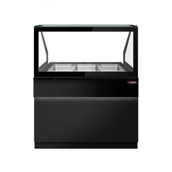 Witryna grzewcza TORONTO - 1250 mm - dla 3x GN 1/1 - czarny panel przedni - blat roboczy kuchenny z czarnego granitu - Prime Gastro