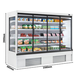 Witryna chłodnicza naścienna - 2580 mm - 910 litrów - z izolowanymi szklanymi drzwiami & 4 półkami