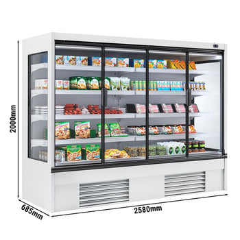 Witryna chłodnicza naścienna - 2580 mm - 910 litrów - z izolowanymi szklanymi drzwiami & 4 półkami - Prime Gastro