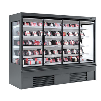 Witryna chłodnicza naścienna - 2580 mm - 1408 litrów - z izolowanymi szklanymi drzwiami & 4 półkami - Prime Gastro