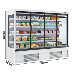 Witryna chłodnicza naścienna - 2580 mm - 1408 litrów - z izolowanymi szklanymi drzwiami & 4 półkami