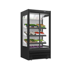 Wall mounted refrigerated display cabinet - 1018mm - 528 litres - with LED lighting, insulated glass door & 3 shelves