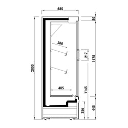 Witryna chłodnicza naścienna - 2580 mm - 740 litrów - z izolowanymi szklanymi drzwiami & 2 półkami