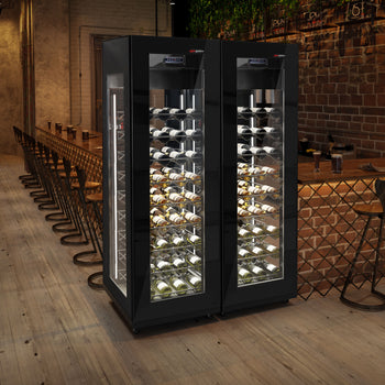 (2 szt.) Chłodziarka do wina panoramiczna - 1 strefa klimatyczna - 400 litrów - maks. 81 butelek - Prime Gastro