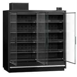 (6 sztuk) Witryna chłodnicza naścienna do supermarketów - 11250 mm - z bezramowymi, izolowanymi szklanymi drzwiami, 5 półek