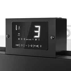 (4 szt.) Regał chłodniczy przyścienny Plug‑In - 7500mm - z 4 bezramowymi, podwójnie przeszklonymi drzwiami uchylnymi & 5 półek - Czarny