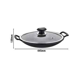 Patelnia wok - Ø 340 mm - nieprzywierająca - z pokrywką szklaną - Prime Gastro