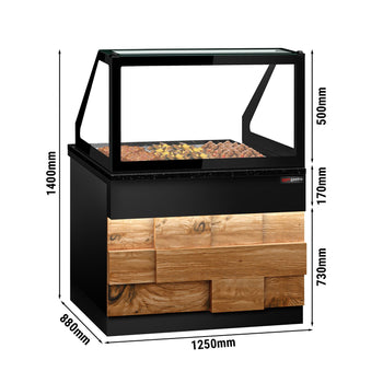 Witryna grzewcza TORONTO - 1250 mm - drewniany panel przedni - do 3x GN 1/1 - blat roboczy kuchenny z czarnego granitu - Prime Gastro