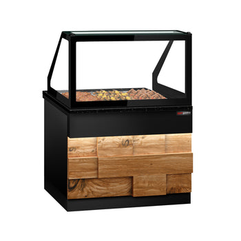 Witryna grzewcza TORONTO - 1250 mm - drewniany panel przedni - do 3x GN 1/1 - blat roboczy kuchenny z czarnego granitu - Prime Gastro