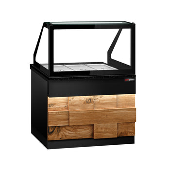 Witryna grzewcza TORONTO - 1250 mm - drewniany panel przedni - do 3x GN 1/1 - blat roboczy kuchenny z czarnego granitu - Prime Gastro