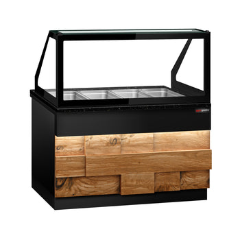 Witryna grzewcza TORONTO - 1500 mm - drewniany panel przedni - do 4x GN 1/1 - blat roboczy kuchenny z czarnego granitu - Prime Gastro