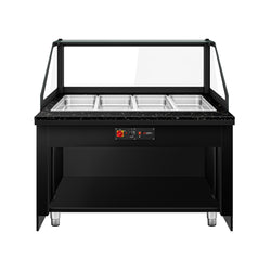 Witryna grzewcza TORONTO – 1500 mm – front drewniany – na 4 pojemniki GN 1/1 – czarny blat granitowy