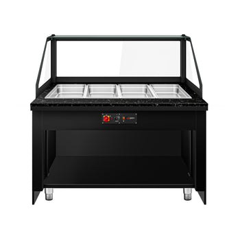 Witryna grzewcza TORONTO - 1500 mm - drewniany panel przedni - do 4x GN 1/1 - blat roboczy kuchenny z czarnego granitu - Prime Gastro