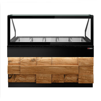 Witryna grzewcza TORONTO - 1800 mm - drewniany panel przedni - do 5x GN 1/1t - blat roboczy kuchenny z czarnego granitu - Prime Gastro