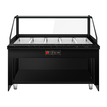 Witryna grzewcza TORONTO - 1800 mm - drewniany panel przedni - do 5x GN 1/1t - blat roboczy kuchenny z czarnego granitu - Prime Gastro