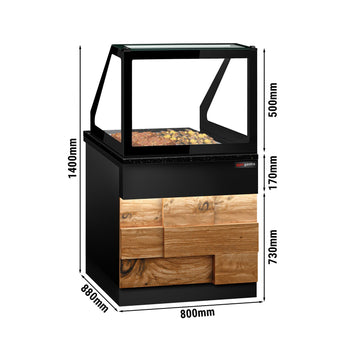 Witryna grzewcza TORONTO - 800 mm - drewniany panel przedni - do 2x GN 1/1 - blat roboczy kuchenny z czarnego granitu - Prime Gastro