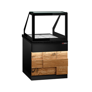 Witryna grzewcza TORONTO - 800 mm - drewniany panel przedni - do 2x GN 1/1 - blat roboczy kuchenny z czarnego granitu - Prime Gastro