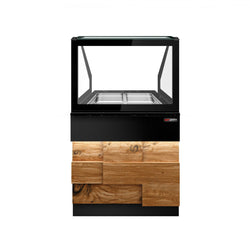 Witryna grzewcza TORONTO – 800 mm – front drewniany – na 2 pojemniki GN 1/1 – czarny blat granitowy