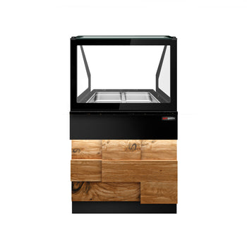 Witryna grzewcza TORONTO - 800 mm - drewniany panel przedni - do 2x GN 1/1 - blat roboczy kuchenny z czarnego granitu - Prime Gastro