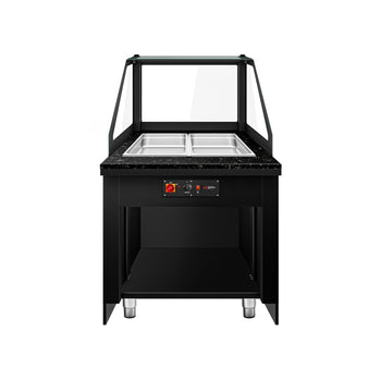 Witryna grzewcza TORONTO - 800 mm - drewniany panel przedni - do 2x GN 1/1 - blat roboczy kuchenny z czarnego granitu - Prime Gastro