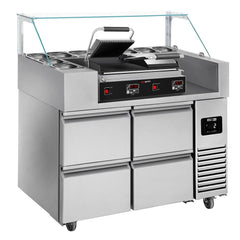 Food preparation stations with contact grill