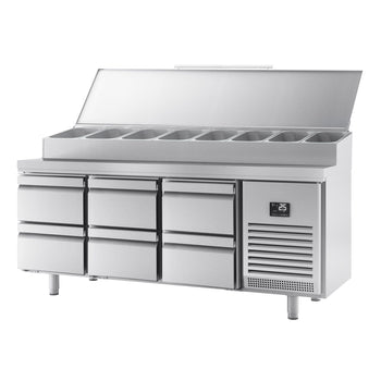 Stół chłodniczy do przygotowywania - 1960x600mm - z 6 szufladami - nadstawka ze stali nierdzewnej 11x GN 1/4 - Prime Gastro