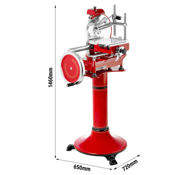 Rustykalna maszyna z kołem zamachowym - Ostrze: Ø 300 mm - Czerwona - włącznie z ramą podstawy - Prime Gastro