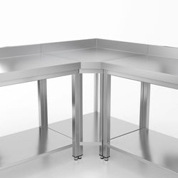 Narożny stół roboczy ze stali nierdzewnej PREMIUM - 1150x800 mm - z dolną półką i panel tylny