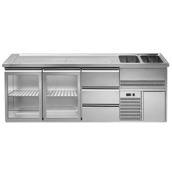 Lada barmańska PREMIUM PLUS - 2500x700mm - 2 Drzwi przeszklone & 3 Szuflady - z 2 zlewami po prawej