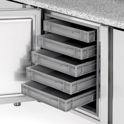 Stół chłodniczy do pizzy PREMIUM PLUS - 2305x800mm - z 2 drzwiami & 6 szufladami - włącznie z witryną chłodniczą nadstawną - 11x GN 1/4